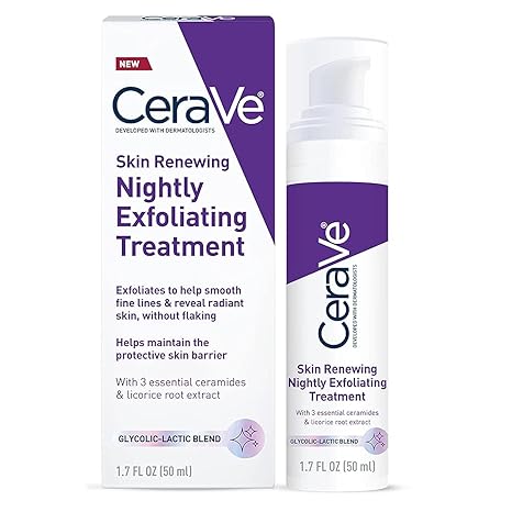 CeraVe Skin Renewal Night Exfoliating Serum – 5% AHA Blend with Glycolic & Lactic Acid | Dark Spot & Fine Line Corrector | Hydrating Overnight Treatment (1.7oz)