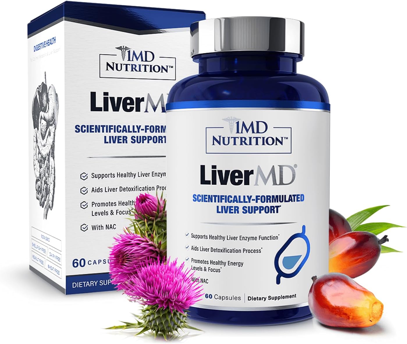 1MD Nutrition Advanced Liver Support Complex – High Absorption Milk Thistle & NAC Detox Formula (60 Capsules)