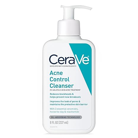 CeraVe Acne Control Face Wash – Salicylic Acid Cleanser with Clay, Niacinamide & Ceramides | Pore Refining & Blackhead Care (16oz)