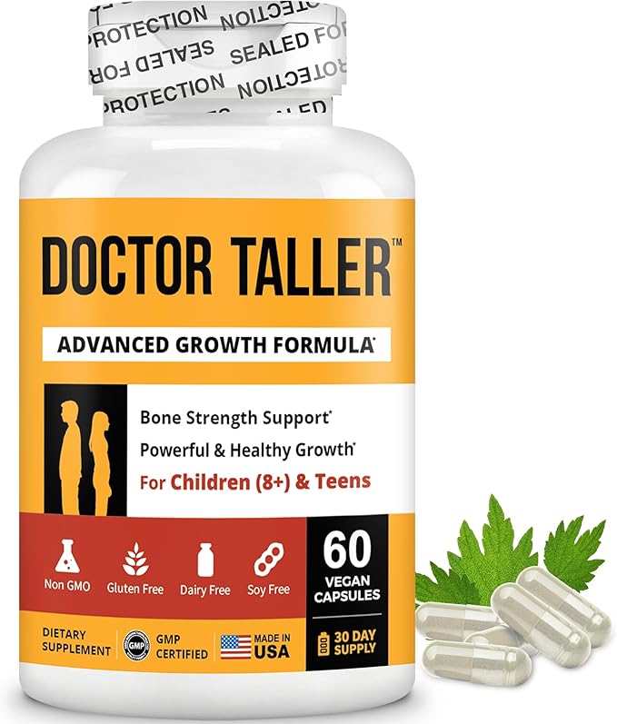 Kids Growth & Bone Strength Support (8+) – Calcium, Vitamin D3, K2 & Zinc with Amino Acids (60 Vegan Capsules | 1 Month Supply)