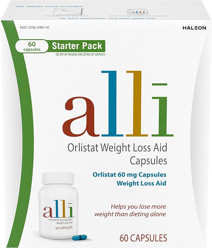 Alli Fat Blocker Weight Support Capsules – 60mg Orlistat Formula | Digestive Fat Absorption Control | 60 Count Starter Pack