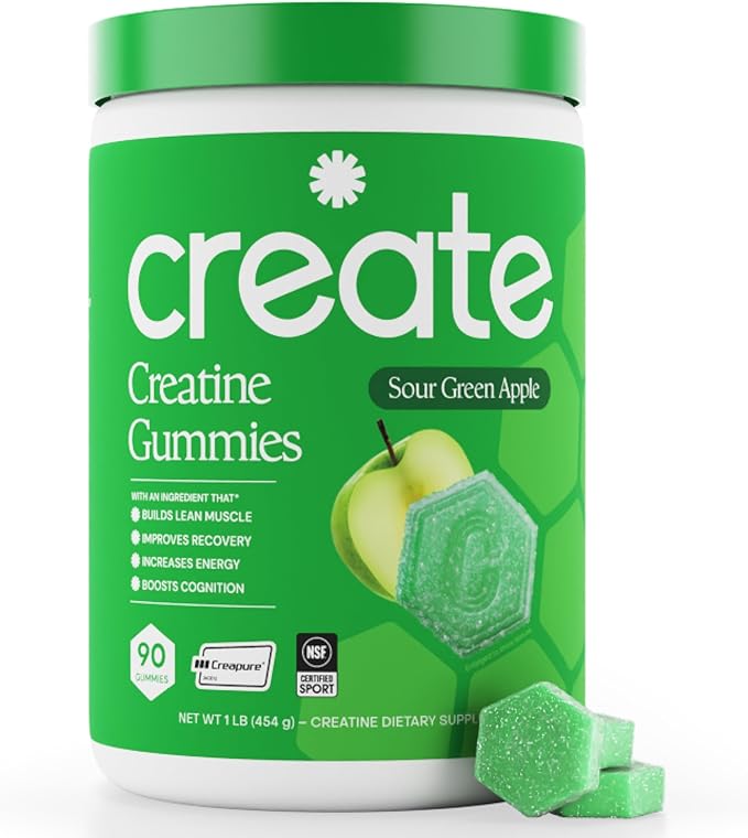 Premium Performance Creatine Gummies – Strength, Focus & Endurance Boost | 1.5g Per Gummy | Vegan, Non-GMO | Sour Green Apple Flavor (90 Count)