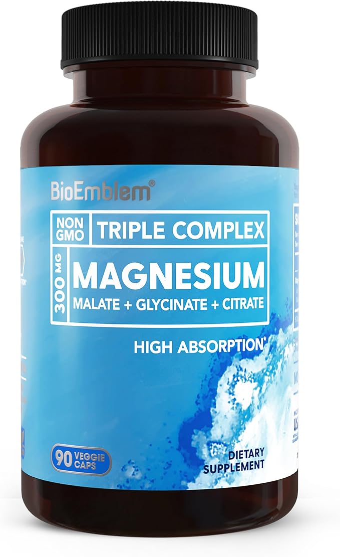 Triple Magnesium Complex 300mg Capsules – High Absorption Glycinate, Malate & Citrate Blend for Relaxation, Energy & Daily Wellness Support (90 Capsules)