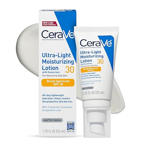 CeraVe Ultra-Light Matte Moisturizer SPF 30 – Oil-Free Daily Face Lotion with Hyaluronic Acid & Ceramides | Broad Spectrum Protection (1.7oz)