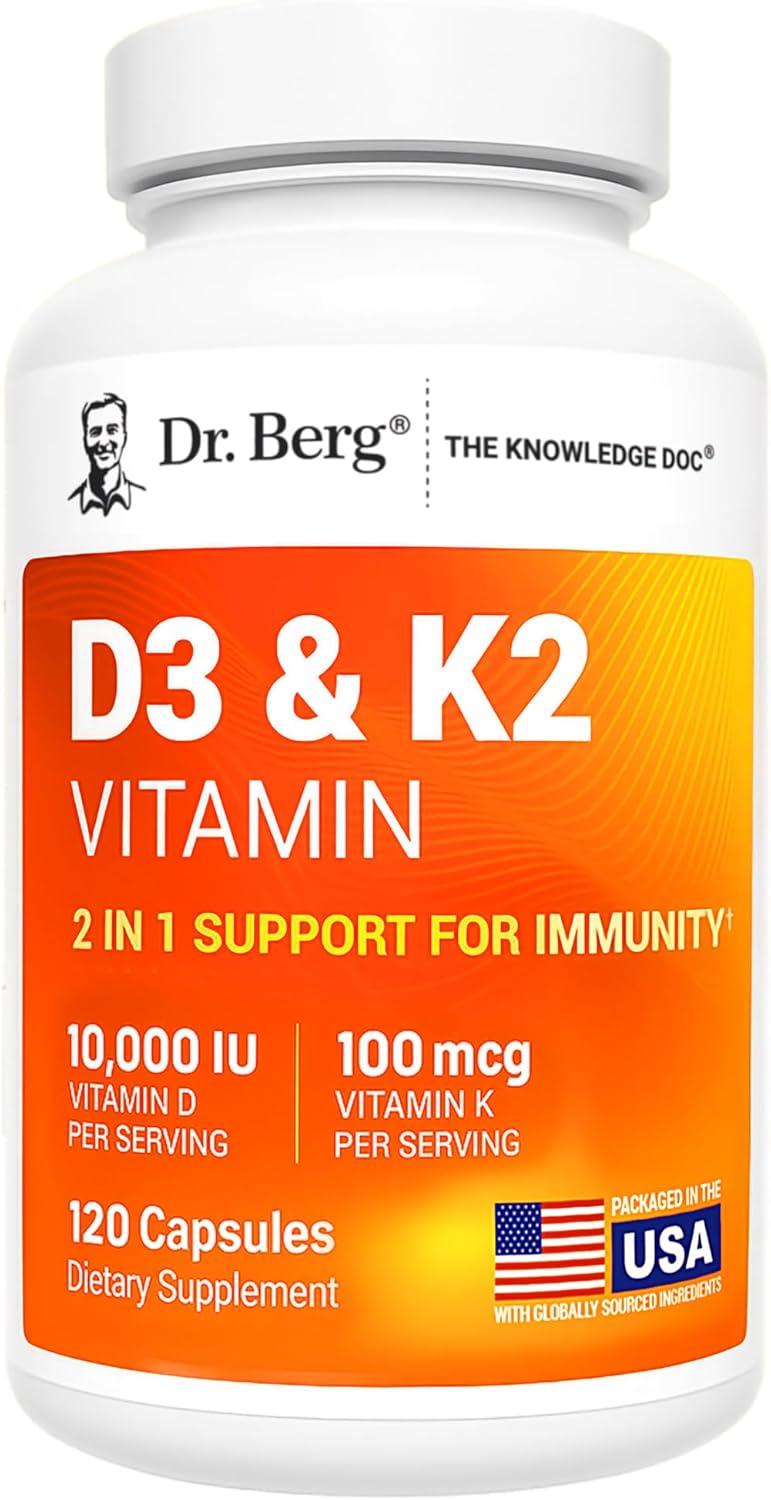 High-Potency Vitamin D3 + K2 Capsules – Advanced Absorption Bone & Immune Support (10,000 IU, 120 Capsules)