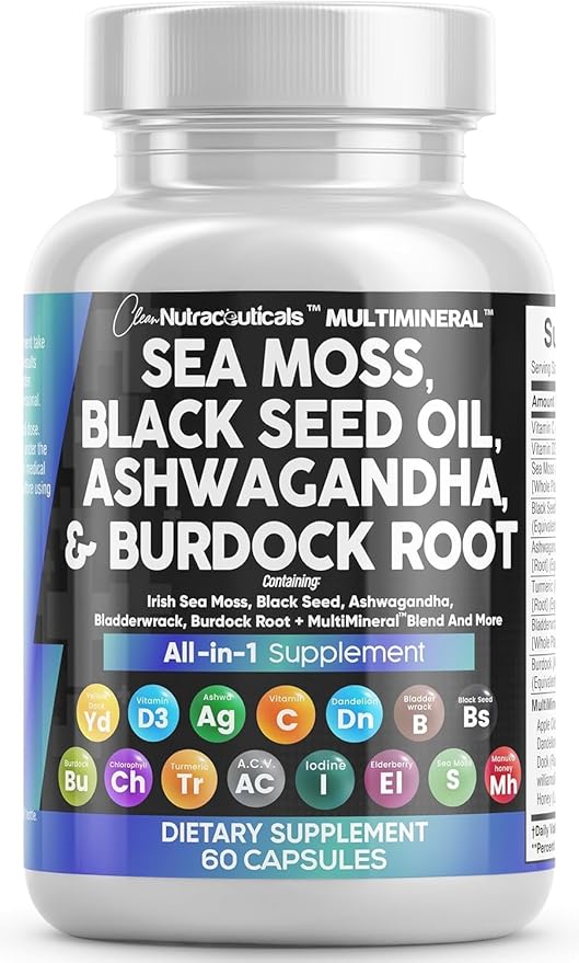 Ultimate 15-in-1 Superfood Capsules – Sea Moss, Black Seed Oil, Ashwagandha, Turmeric & Herbal Multimineral Complex with Vitamins C & D3 (All-in-One Daily Support)