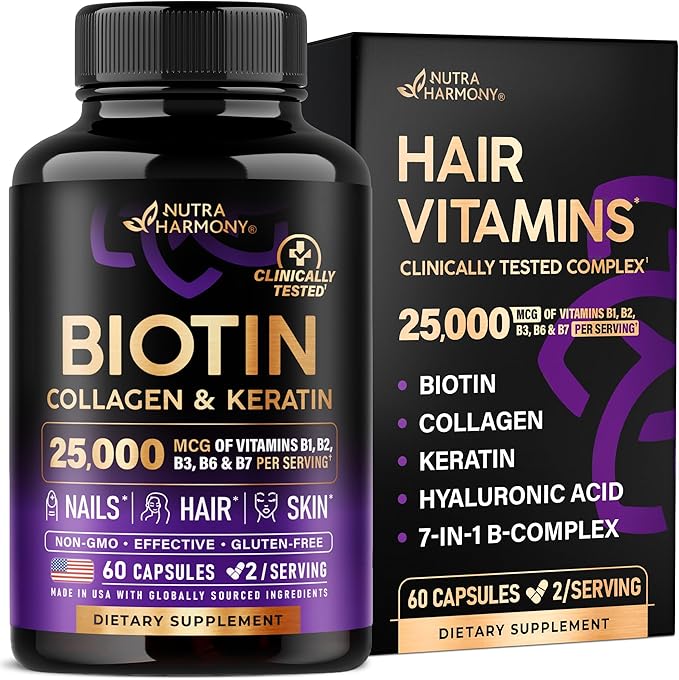 Ultimate Hair, Skin & Nails Complex – Biotin, Collagen, Keratin & Hyaluronic Acid – High-Potency B-Complex for Stronger Hair & Radiant Skin (60 Capsules)