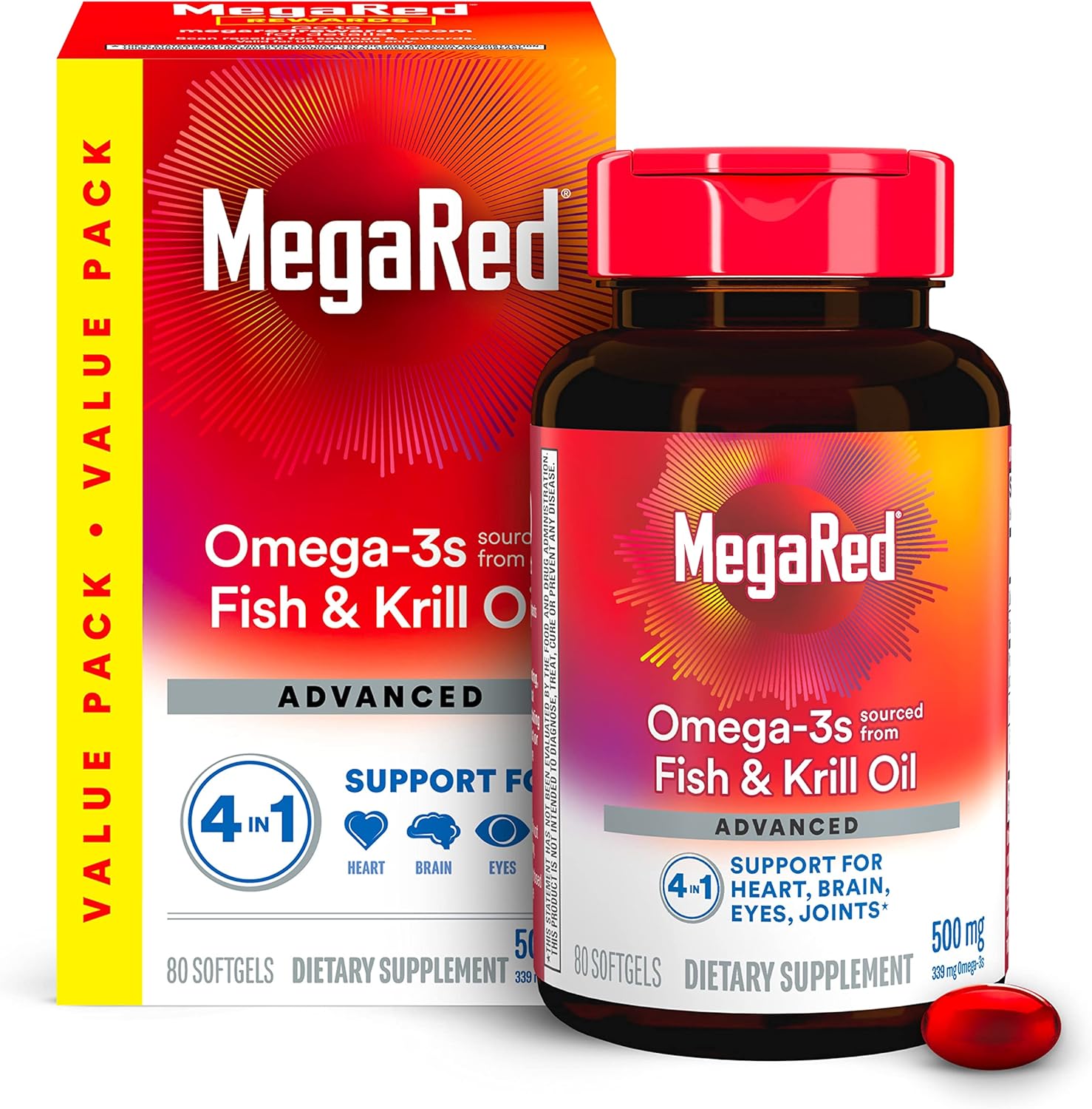 Advanced Omega-3 Fish & Krill Oil Softgels – High Absorption 4-in-1 Support Formula (80 Capsules)