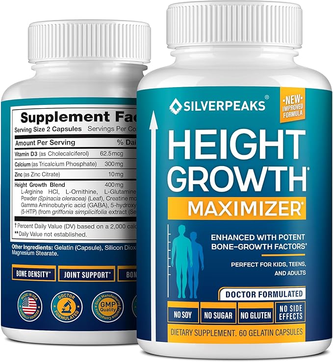 Advanced Height Growth Support Capsules – Bone Strength, Calcium & Vitamin D Formula (Natural Growth & Wellness Support)