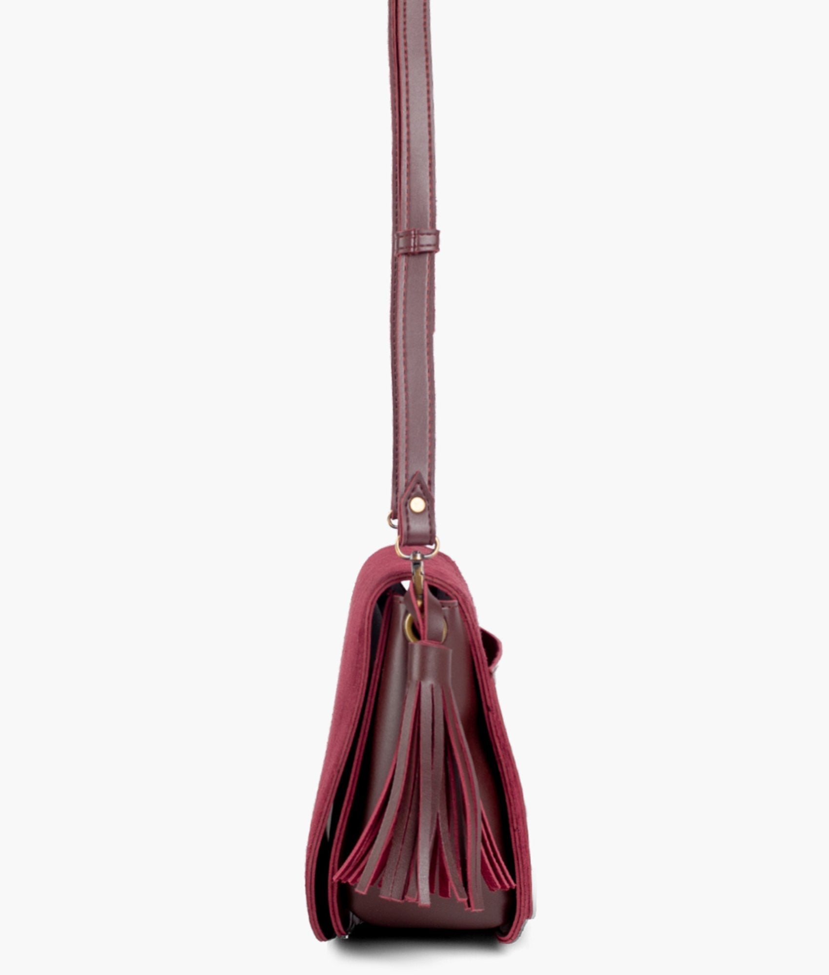 LumaVex - Burgundy suede foldover saddle bag