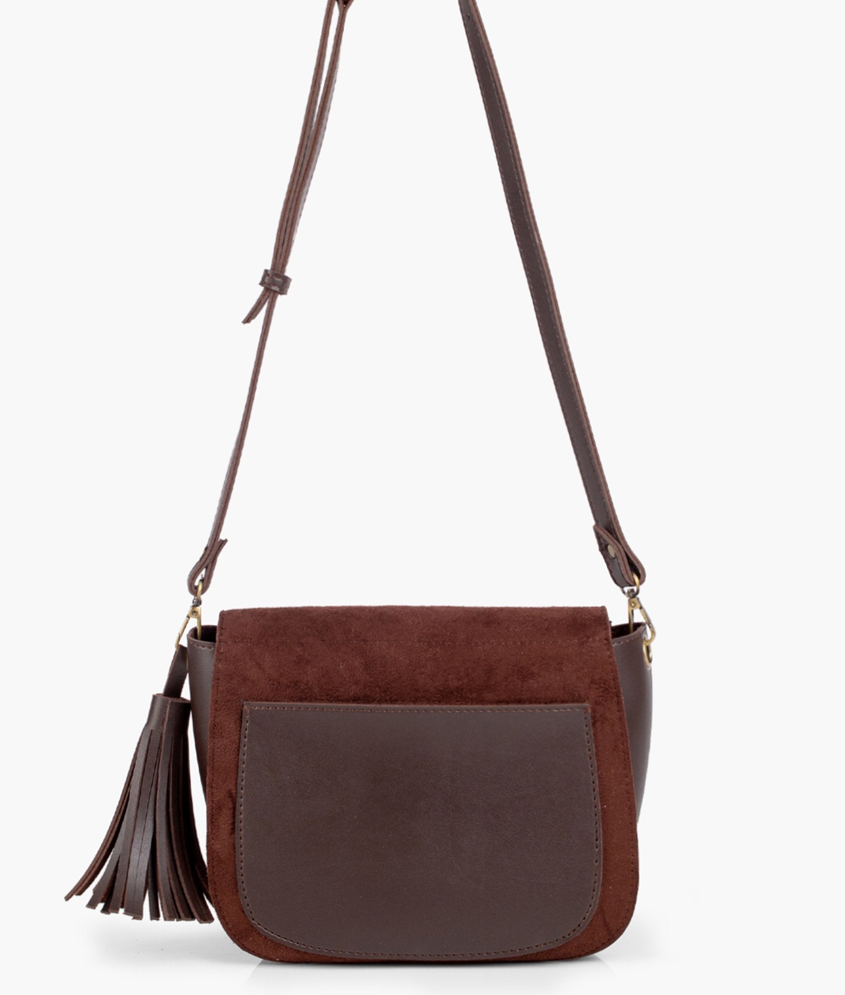 LumaVex - Dark brown suede foldover saddle bag