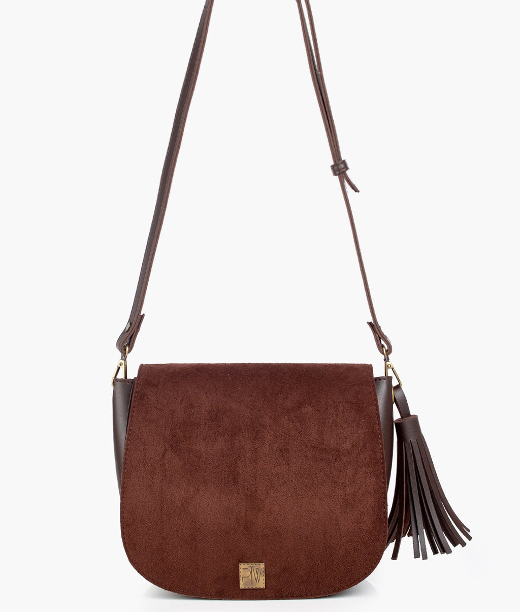 LumaVex - Dark brown suede foldover saddle bag
