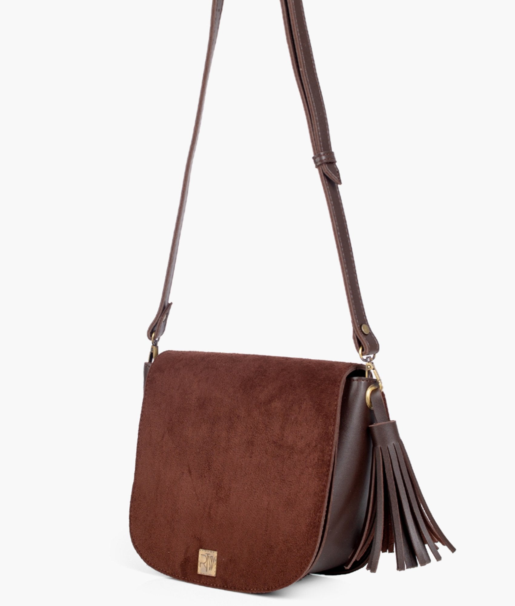 LumaVex - Dark brown suede foldover saddle bag