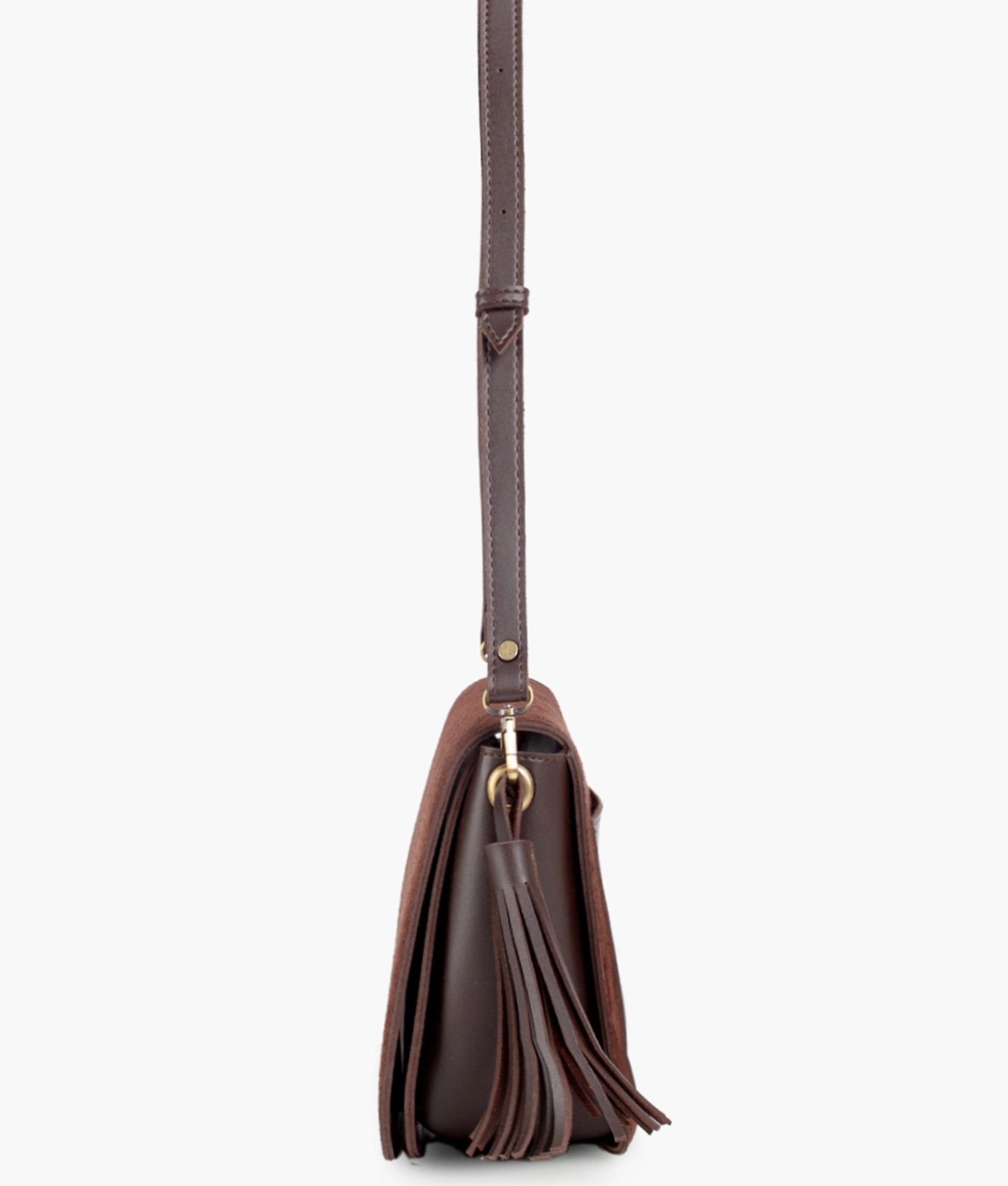 LumaVex - Dark brown suede foldover saddle bag