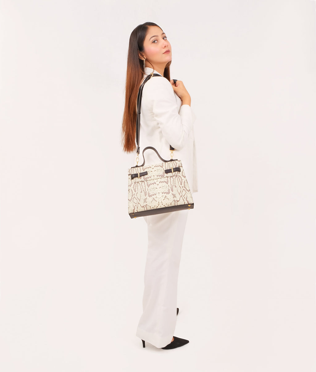 LumaVex - Black and white crocodile cross-body bag with top-handle