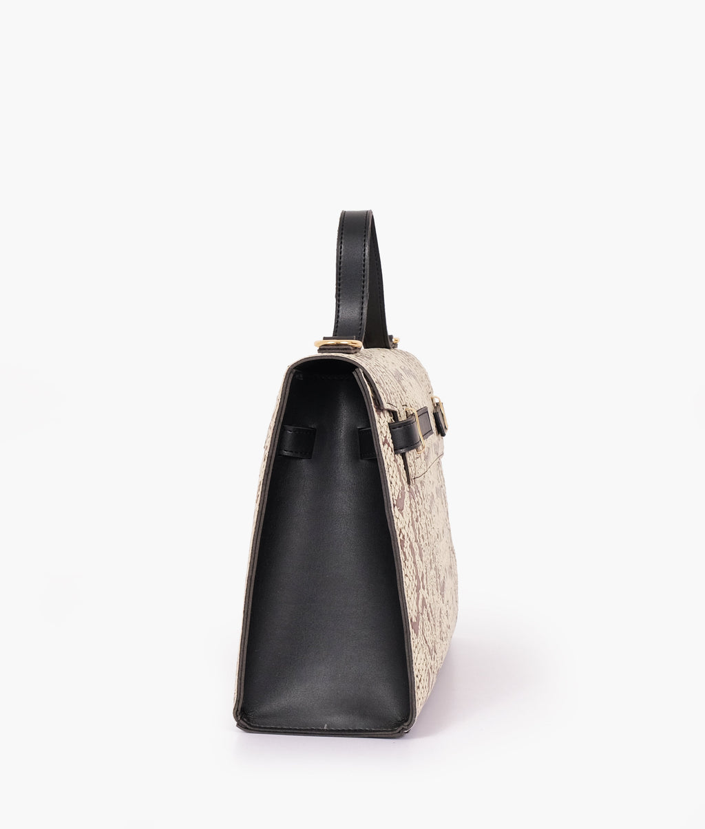 LumaVex - Black and white crocodile cross-body bag with top-handle