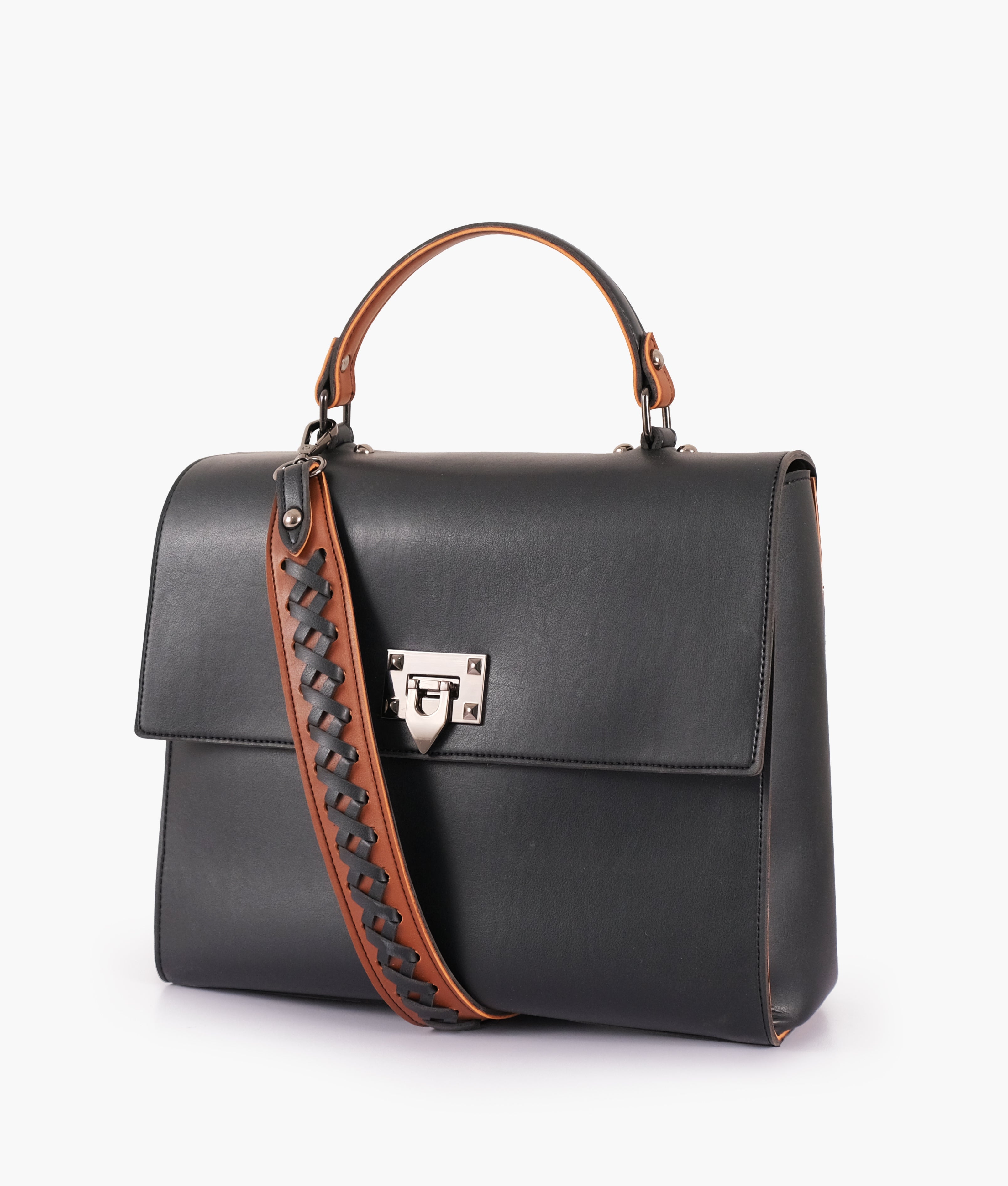 LumaVex - Black flap-over top-handle bag