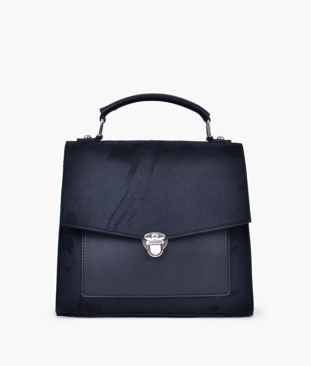 LumaVex - Black suede push-lock messenger bag