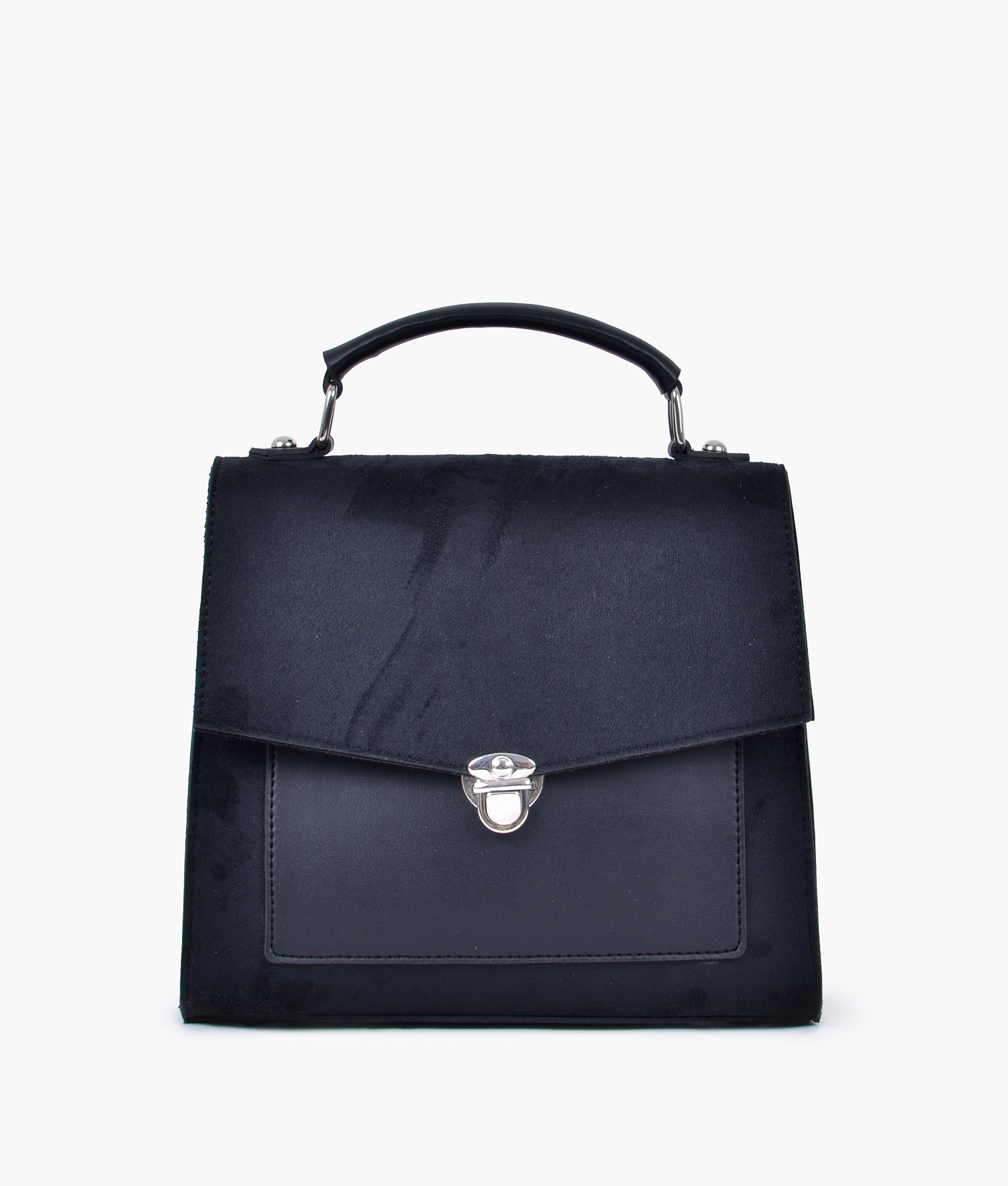 LumaVex - Black suede push-lock messenger bag