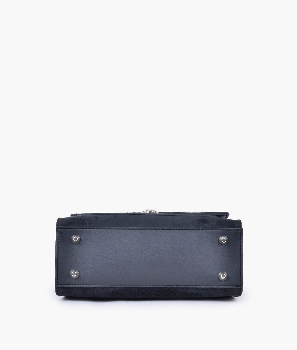 LumaVex - Black suede push-lock messenger bag