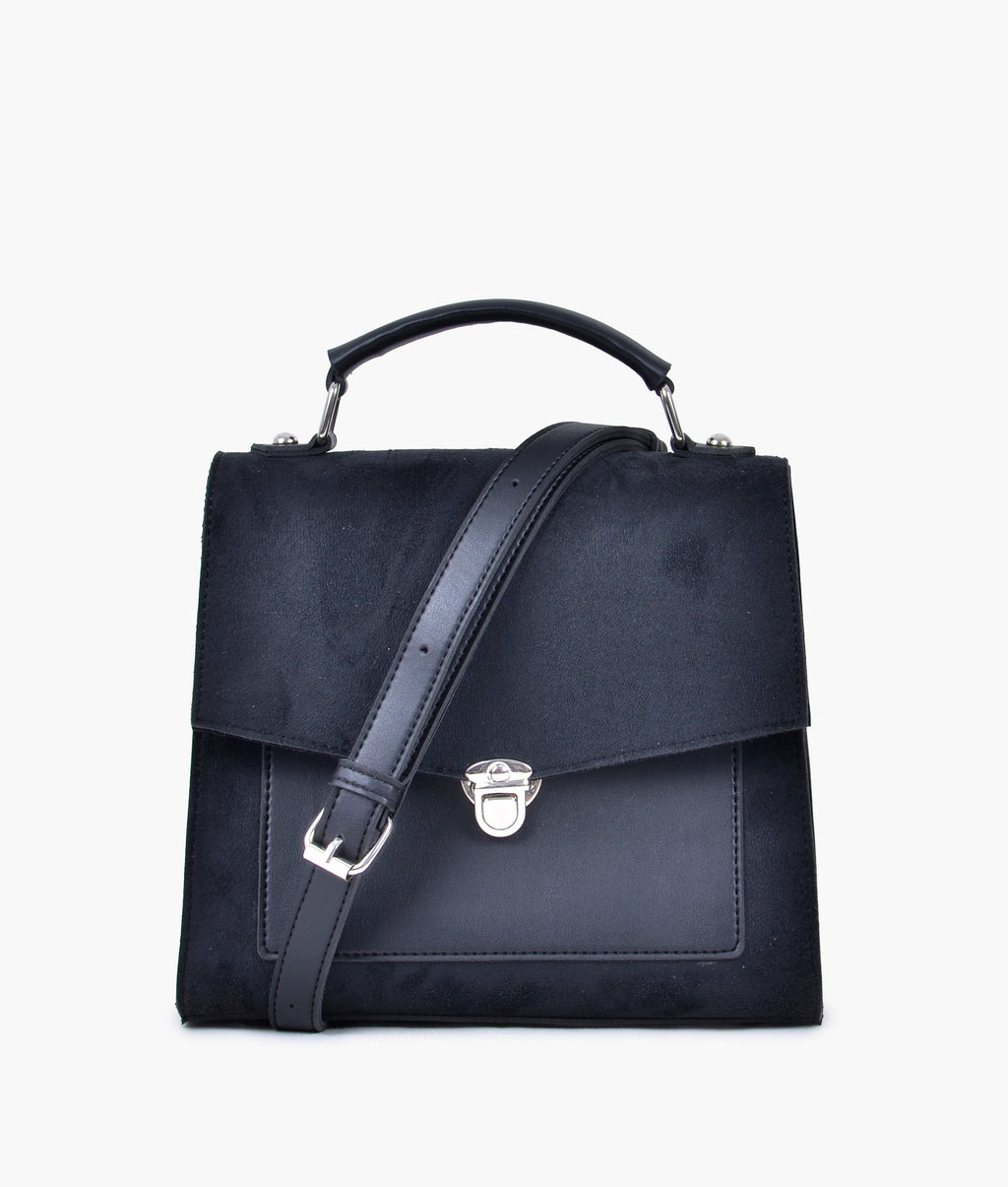 LumaVex - Black suede push-lock messenger bag