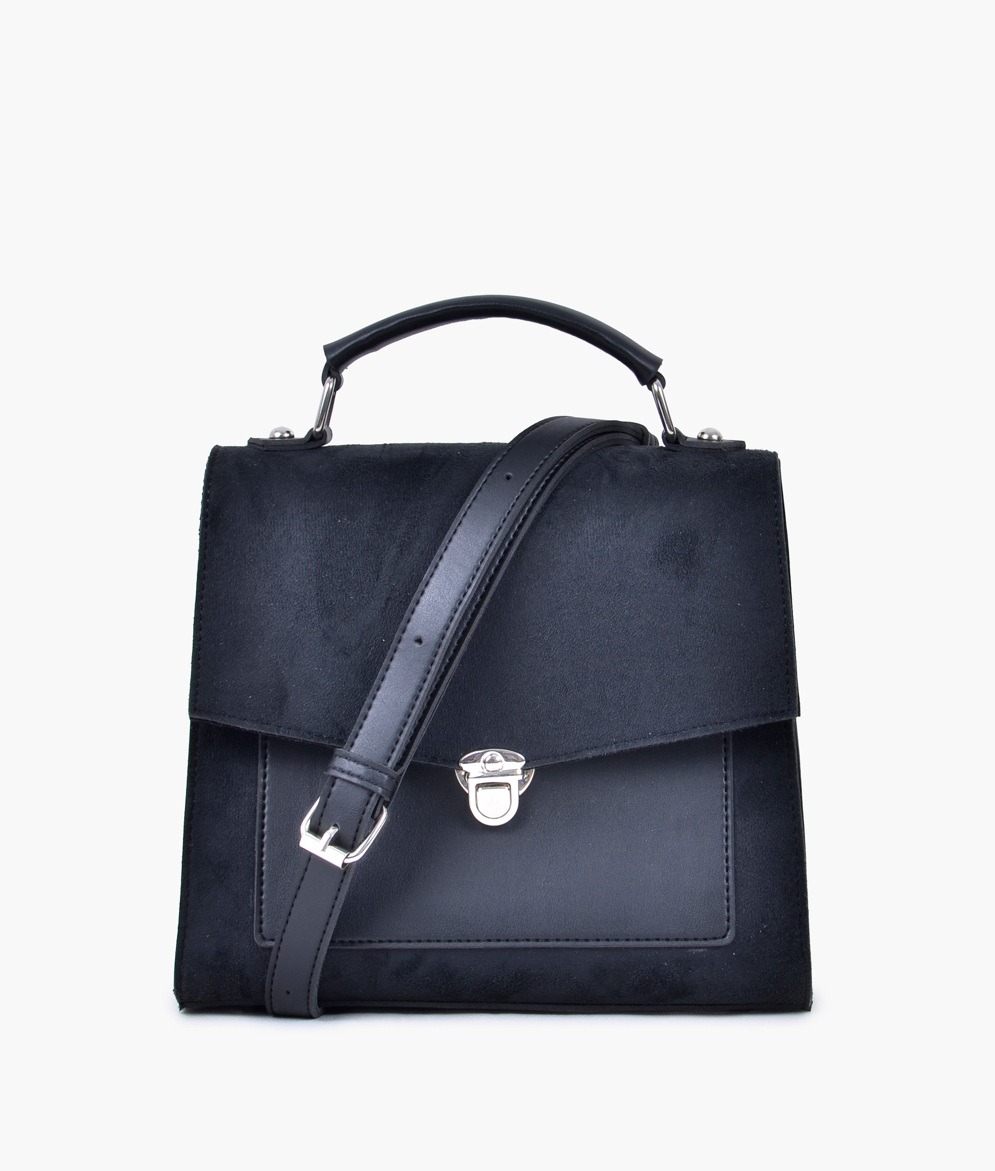 LumaVex - Black suede push-lock messenger bag