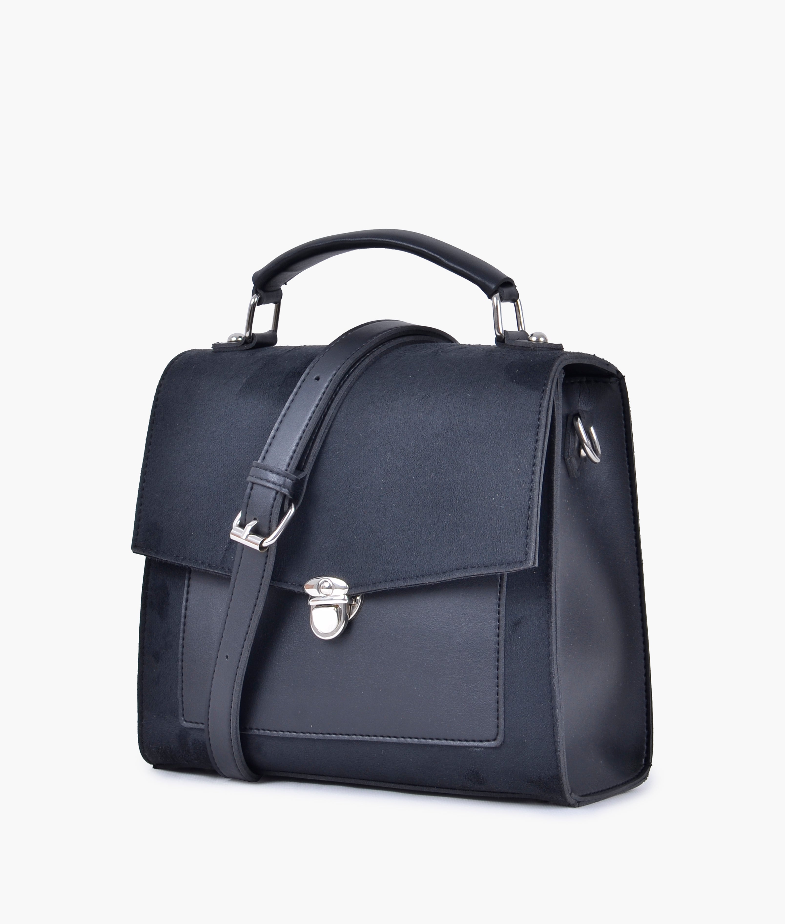 LumaVex - Black suede push-lock messenger bag