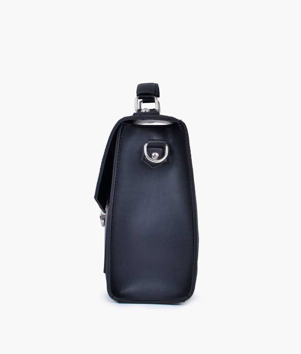 LumaVex - Black suede push-lock messenger bag