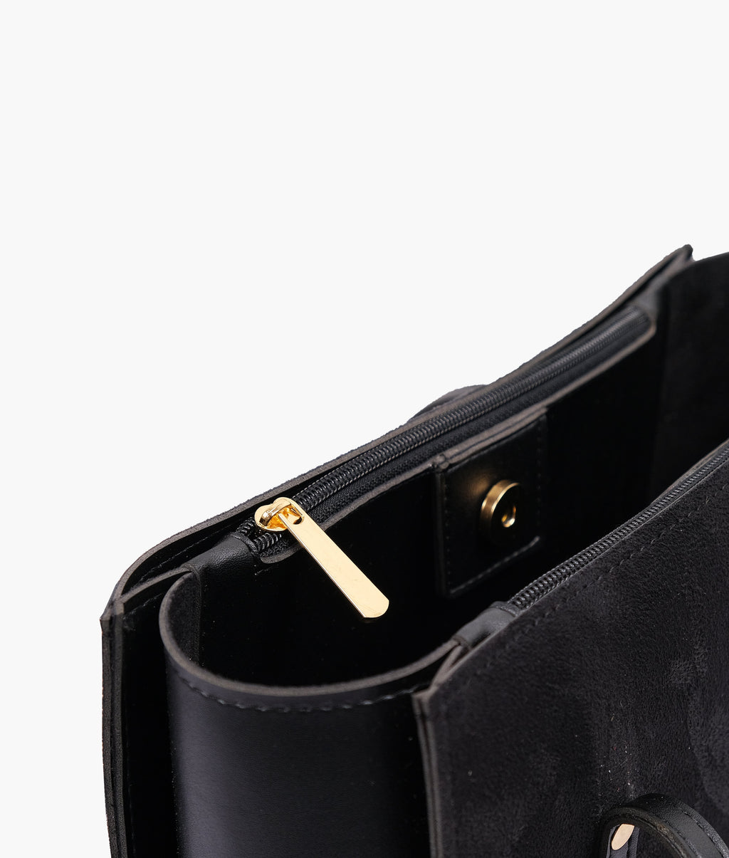 LumaVex - Black suede zipper shoulder bag with long handle