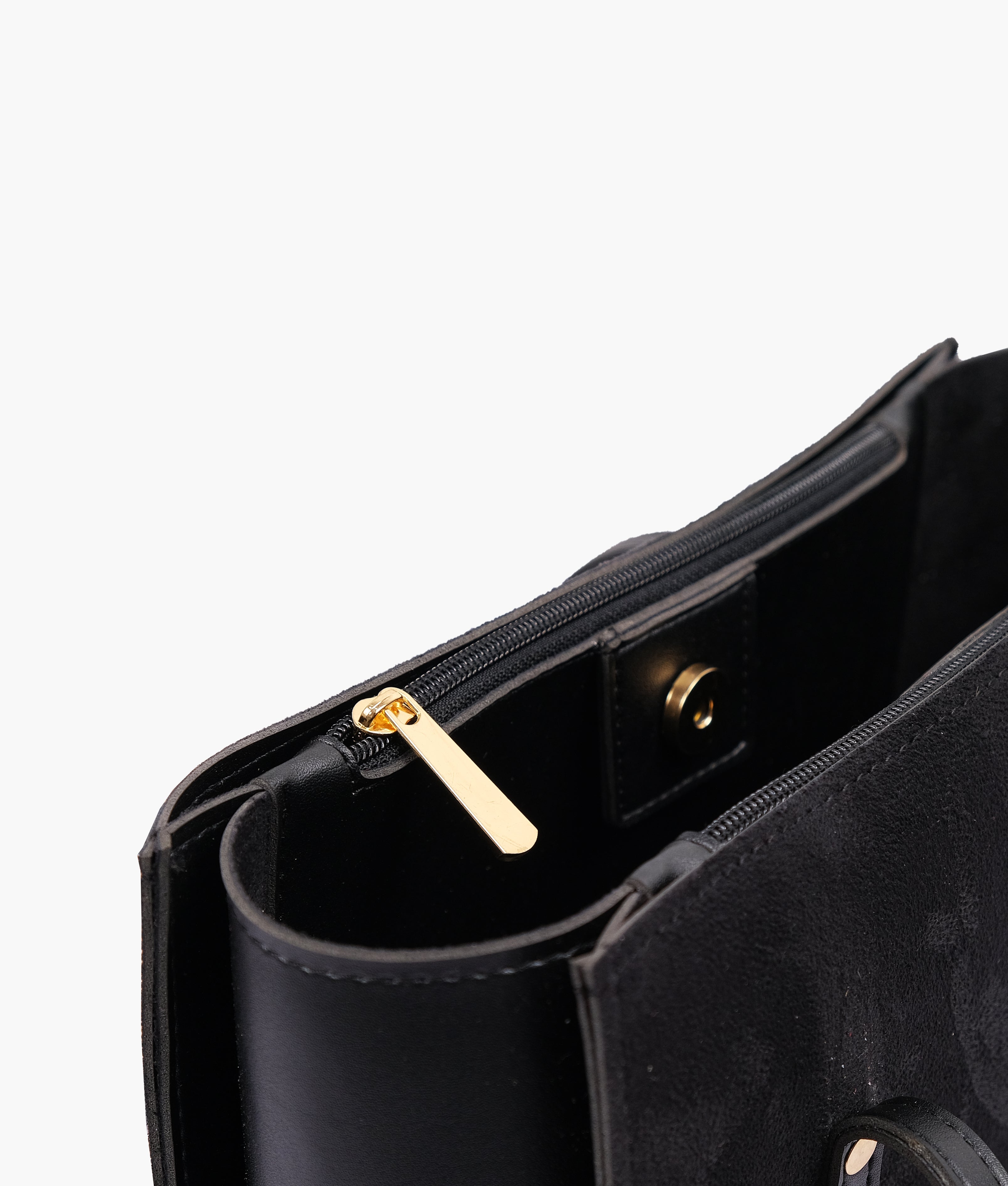 LumaVex - Black suede zipper shoulder bag with long handle