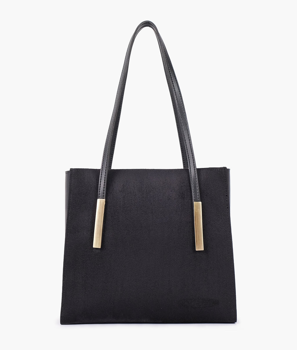 LumaVex - Black suede zipper shoulder bag with long handle