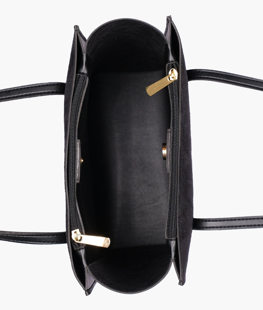 LumaVex - Black suede zipper shoulder bag with long handle