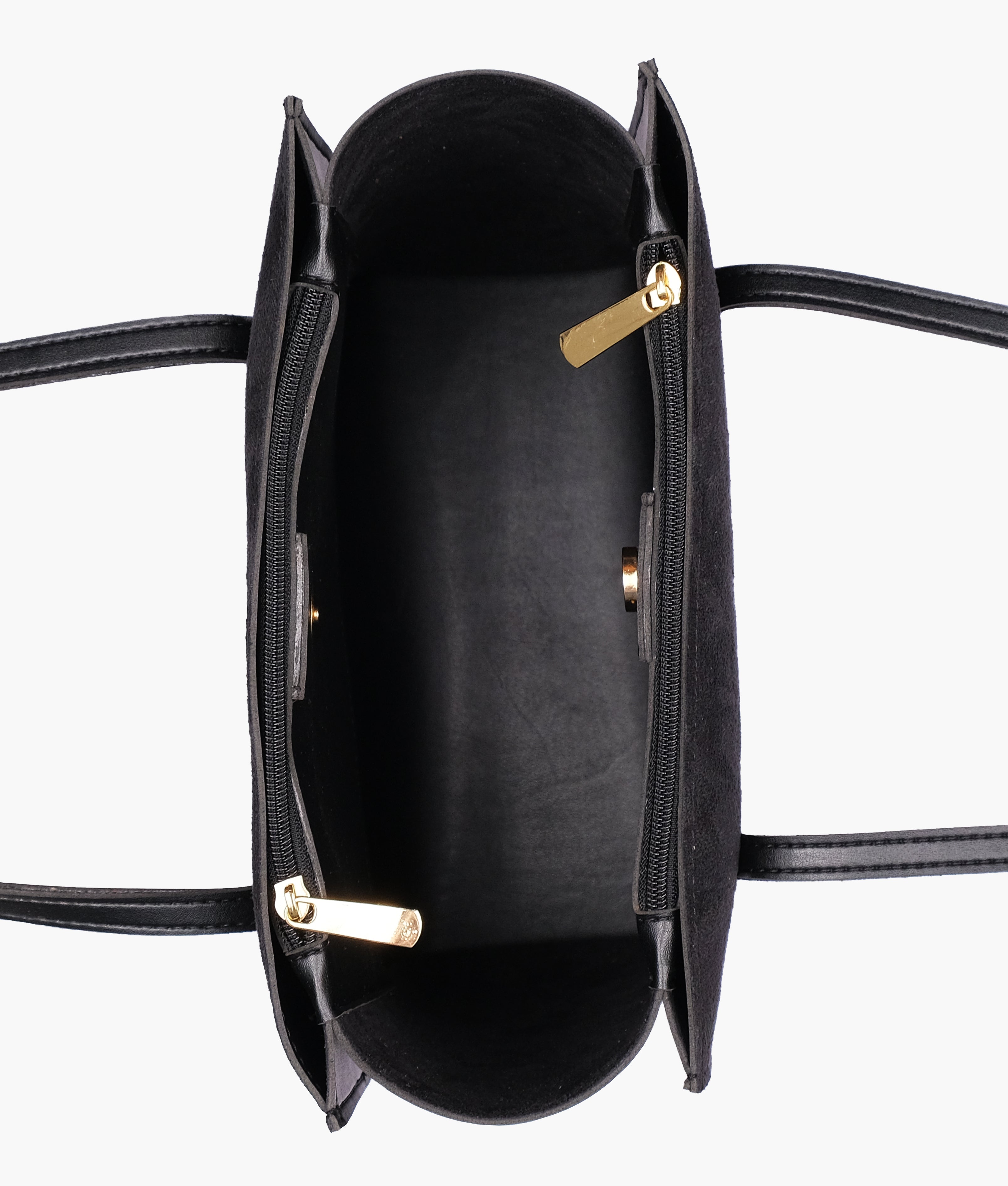 LumaVex - Black suede zipper shoulder bag with long handle
