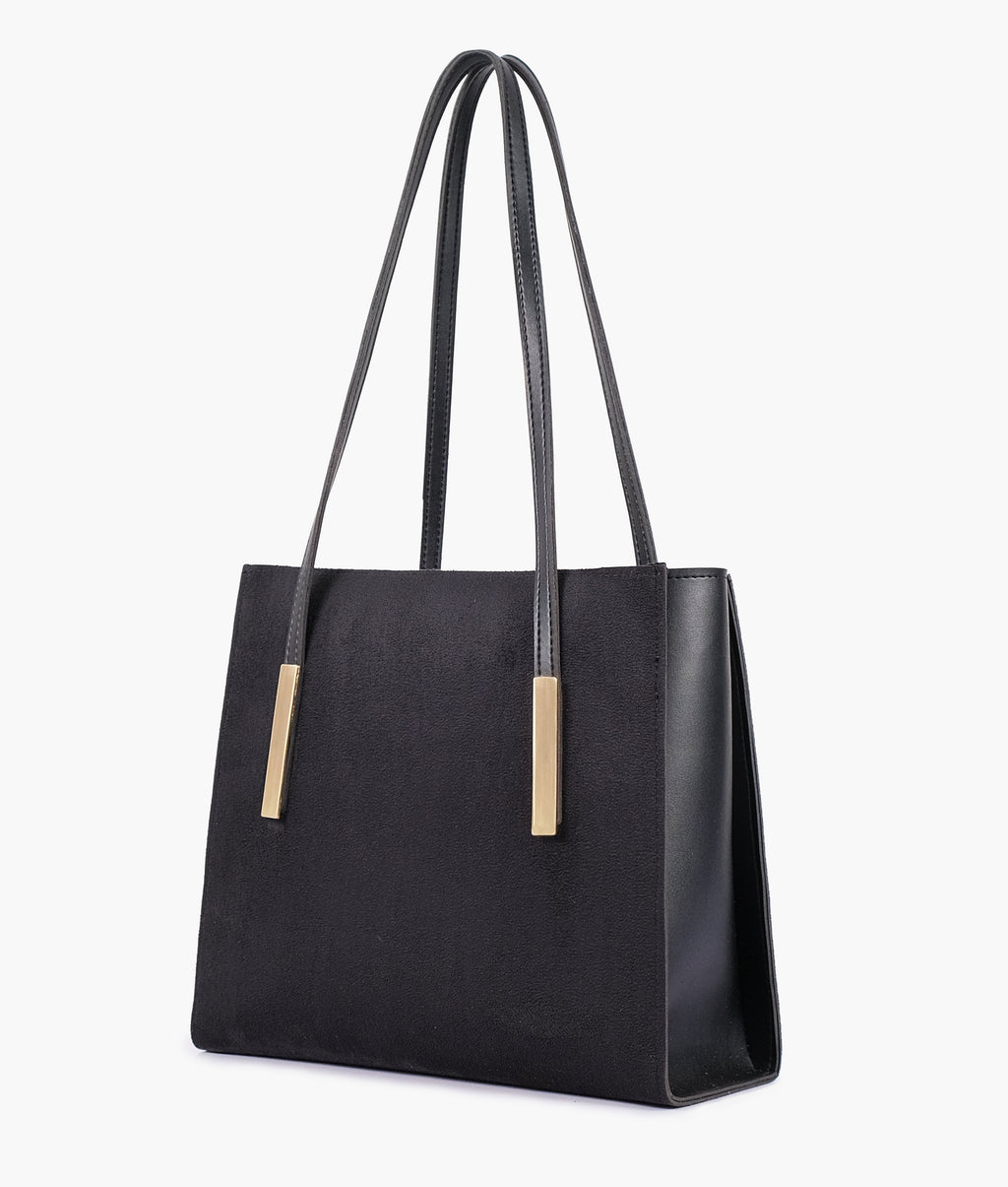 LumaVex - Black suede zipper shoulder bag with long handle