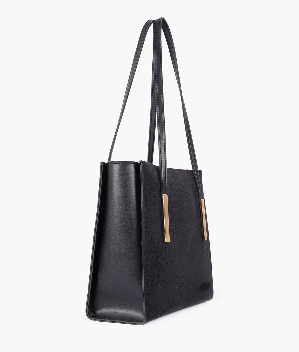 LumaVex - Black suede zipper shoulder bag with long handle