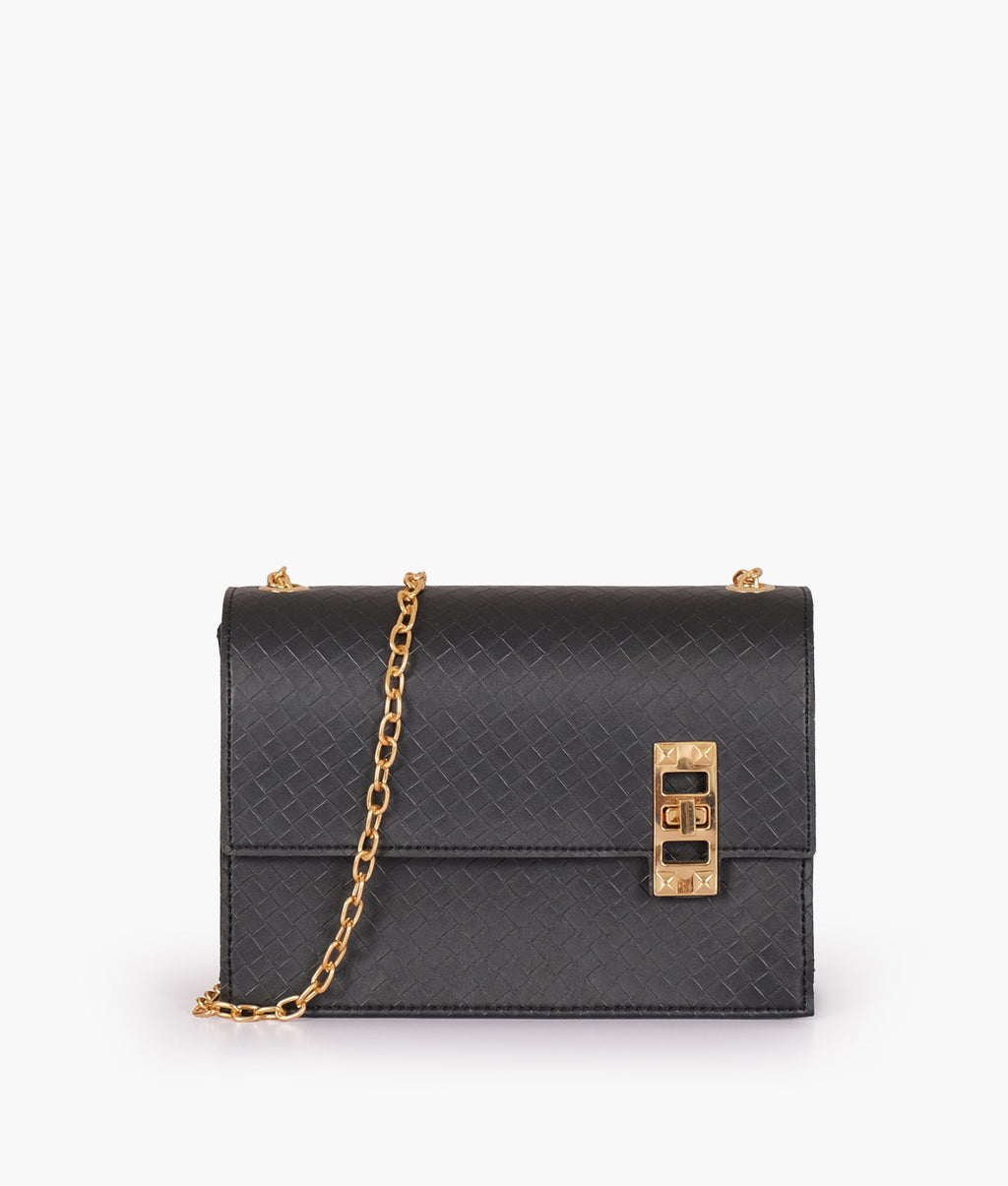 LumaVex - Black weaved chain shoulder bag with twist lock