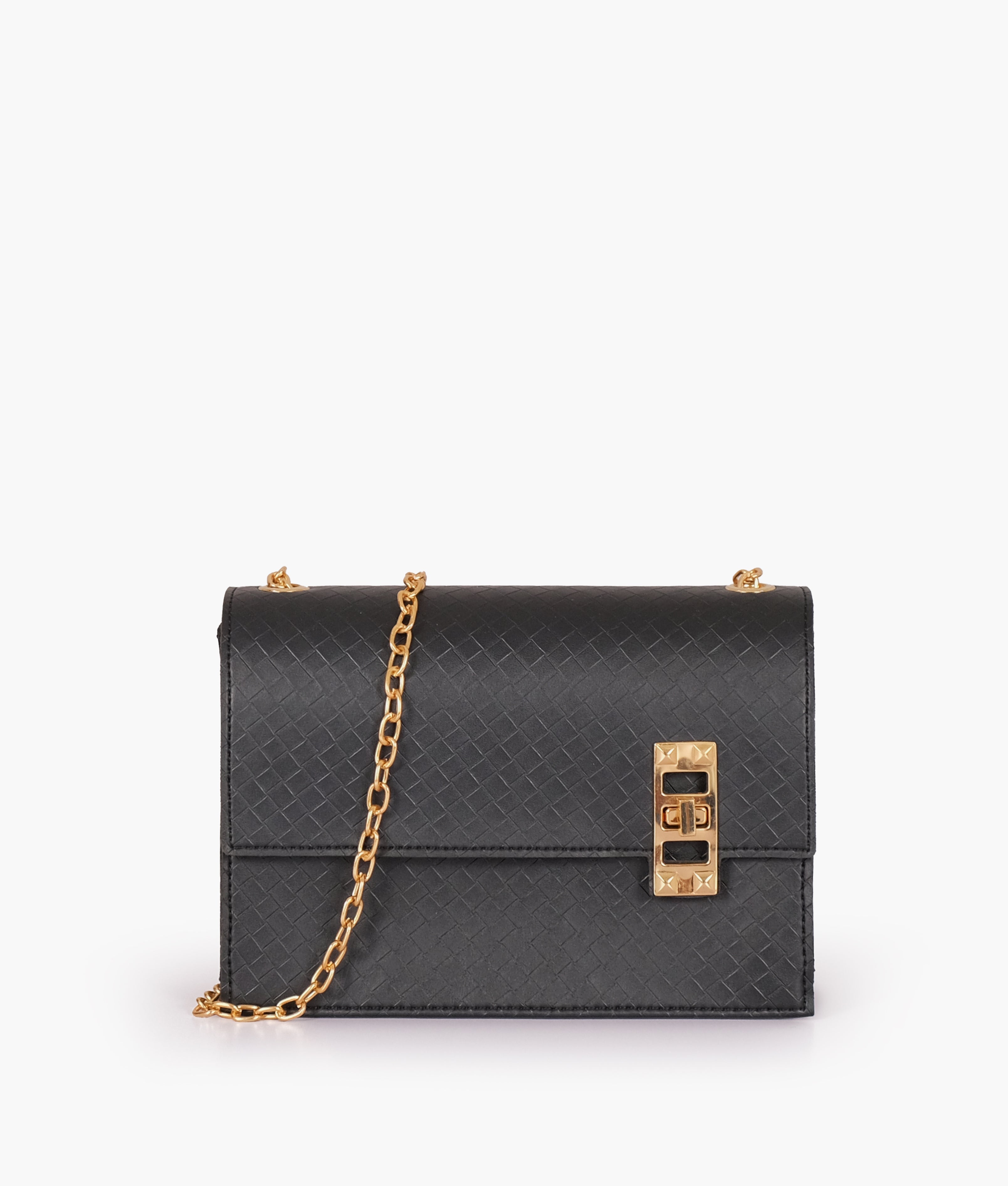 LumaVex - Black weaved chain shoulder bag with twist lock
