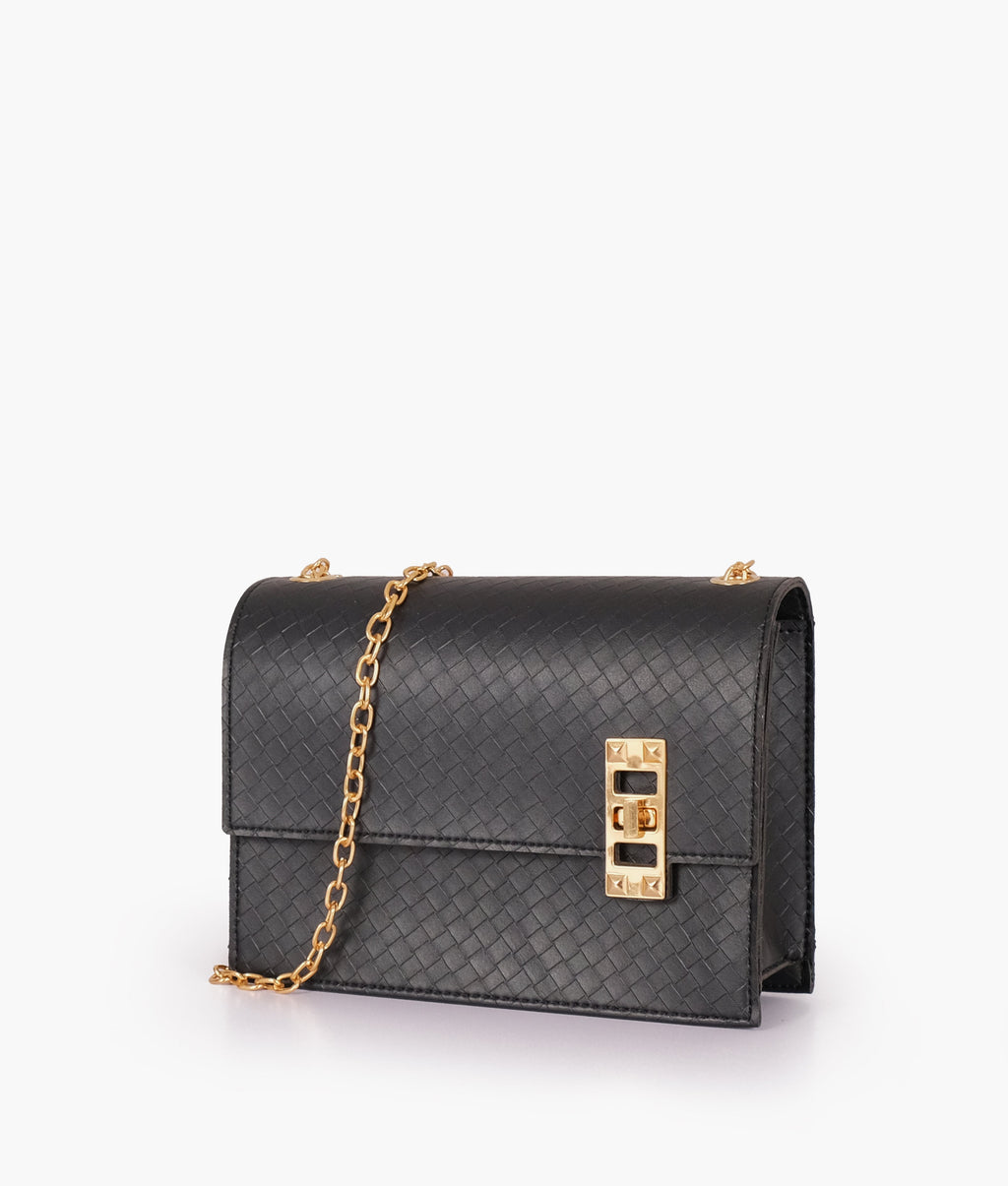 LumaVex - Black weaved chain shoulder bag with twist lock