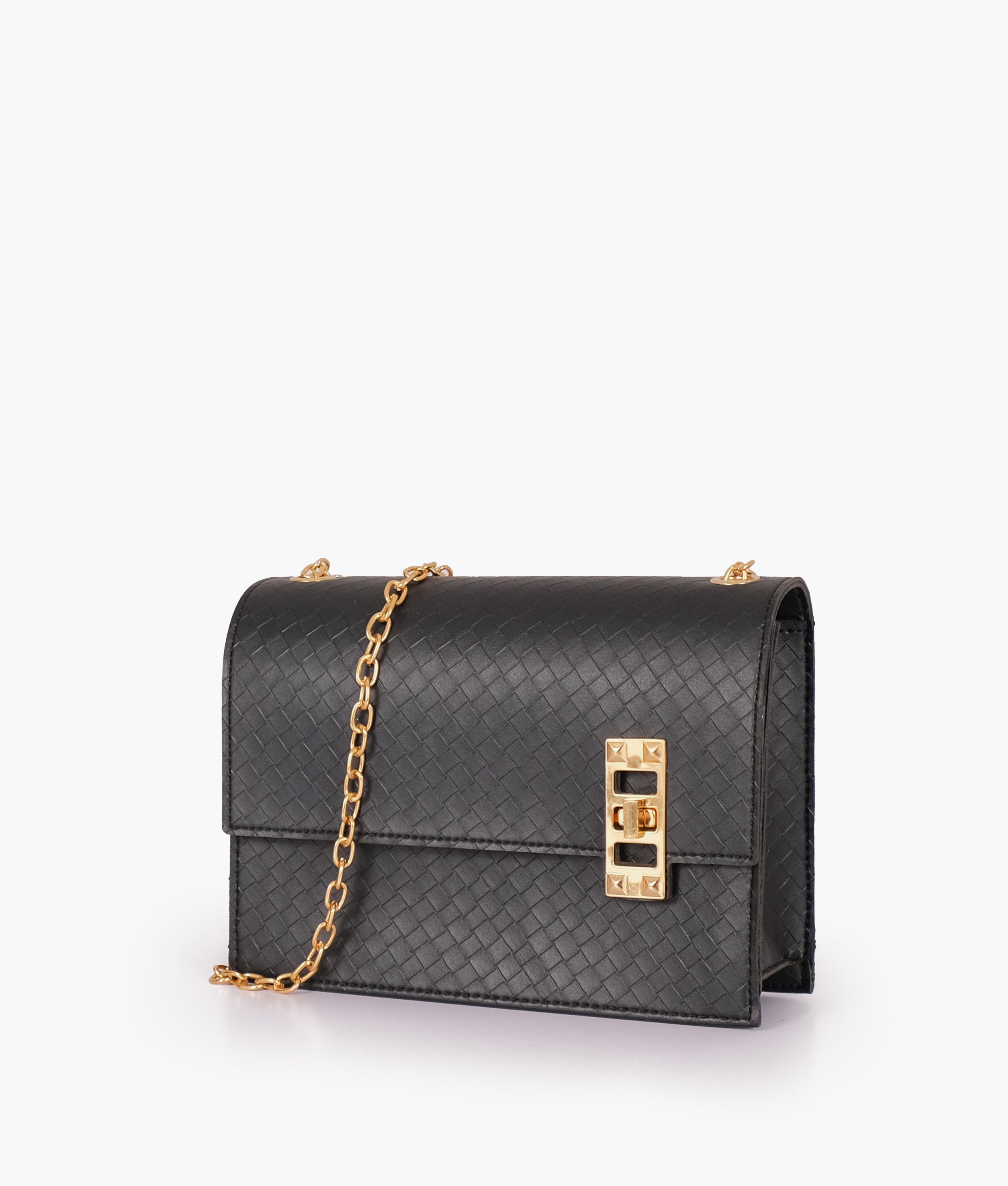 LumaVex - Black weaved chain shoulder bag with twist lock