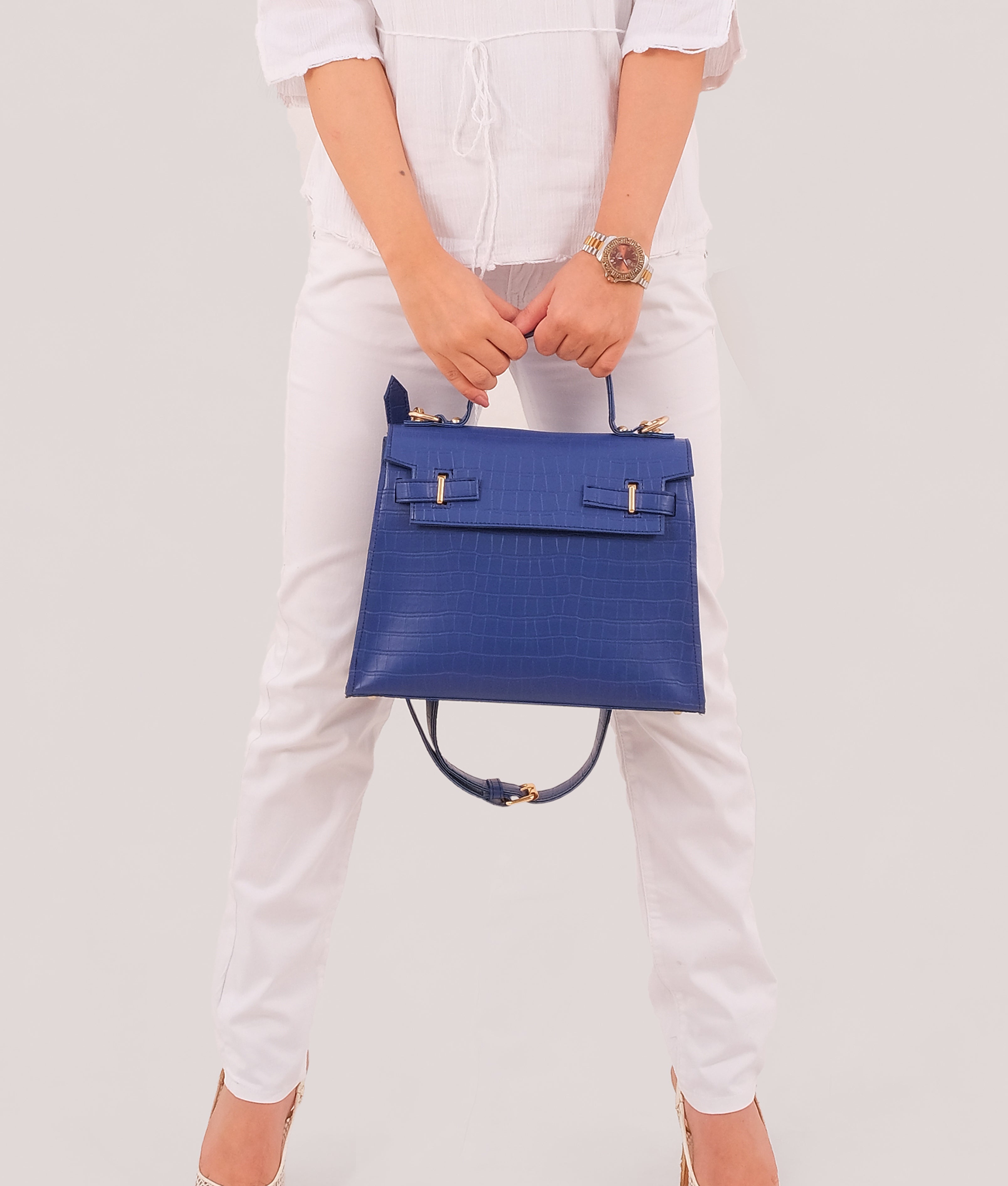 LumaVex - Blue top-handle crocodile mini bag