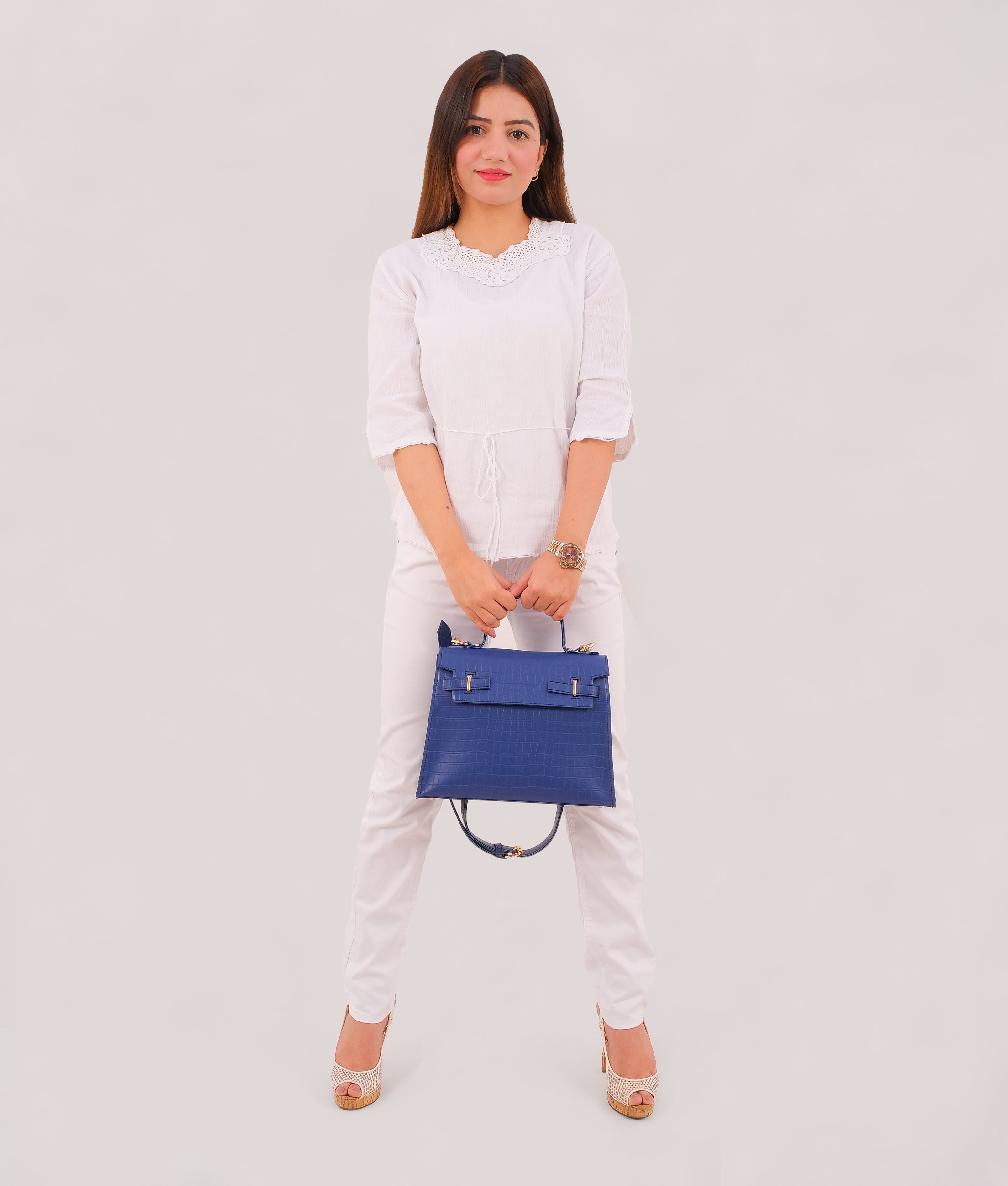 LumaVex - Blue top-handle crocodile mini bag