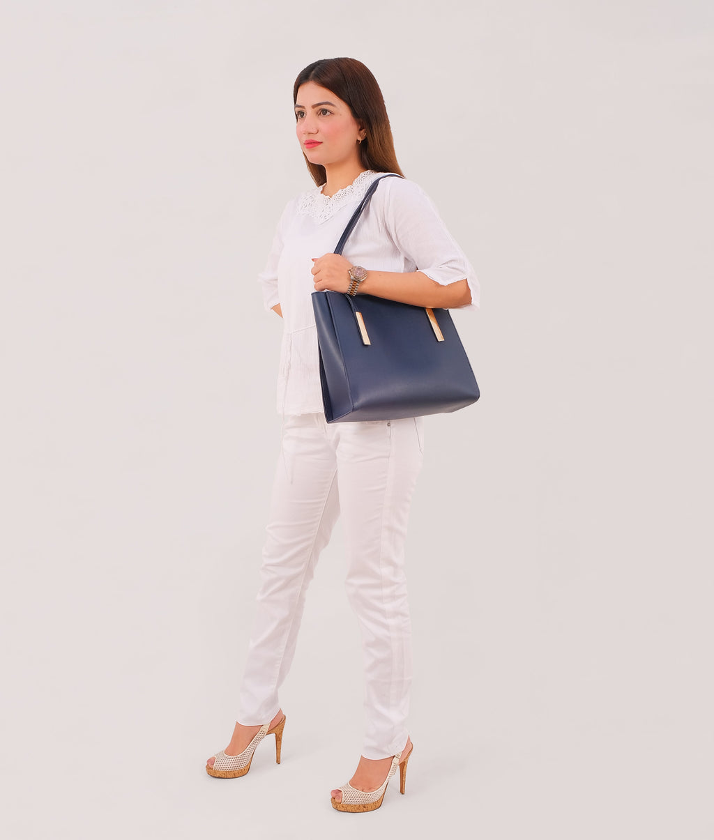 LumaVex - Blue zipper shoulder bag with long handle