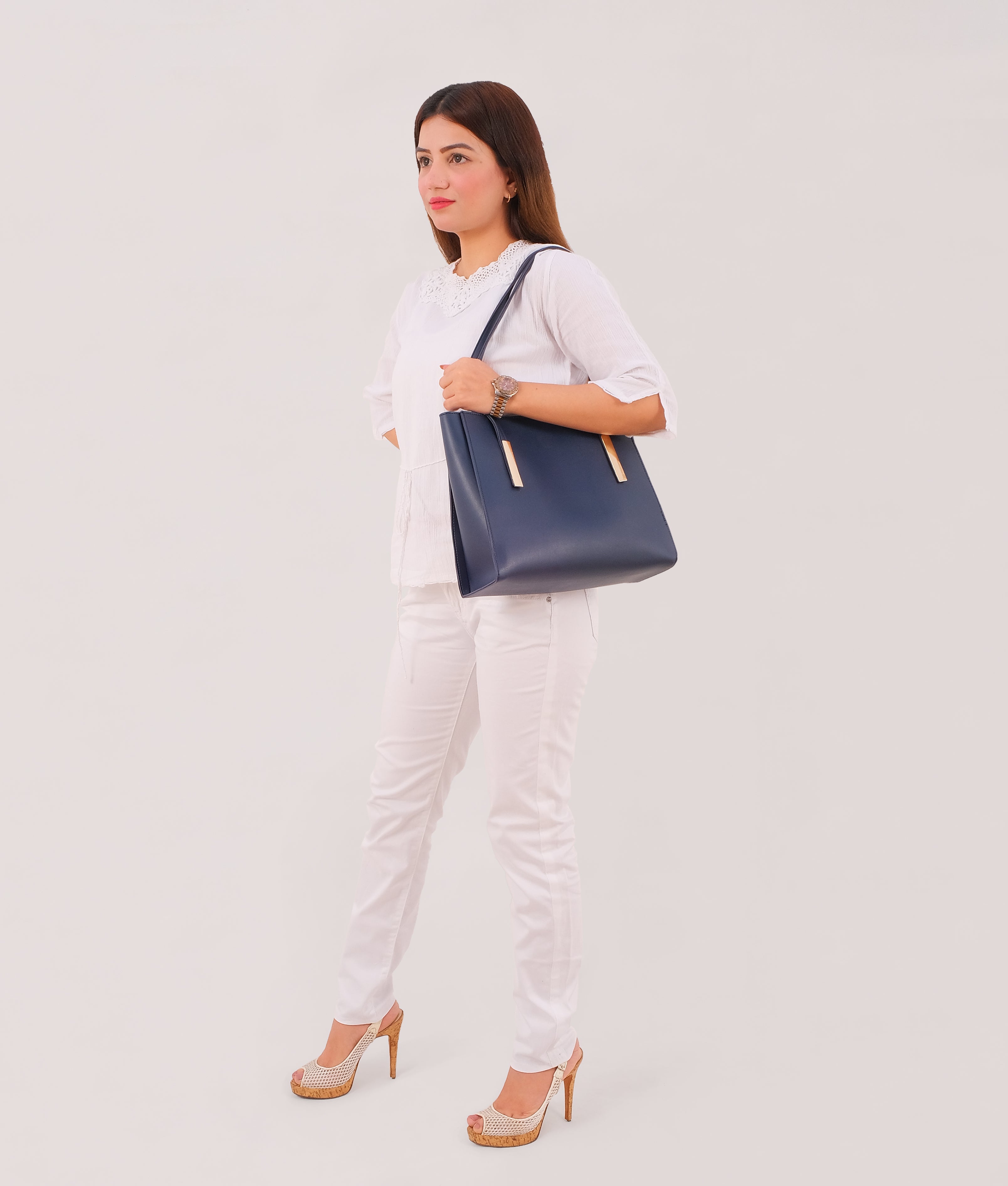 LumaVex - Blue zipper shoulder bag with long handle