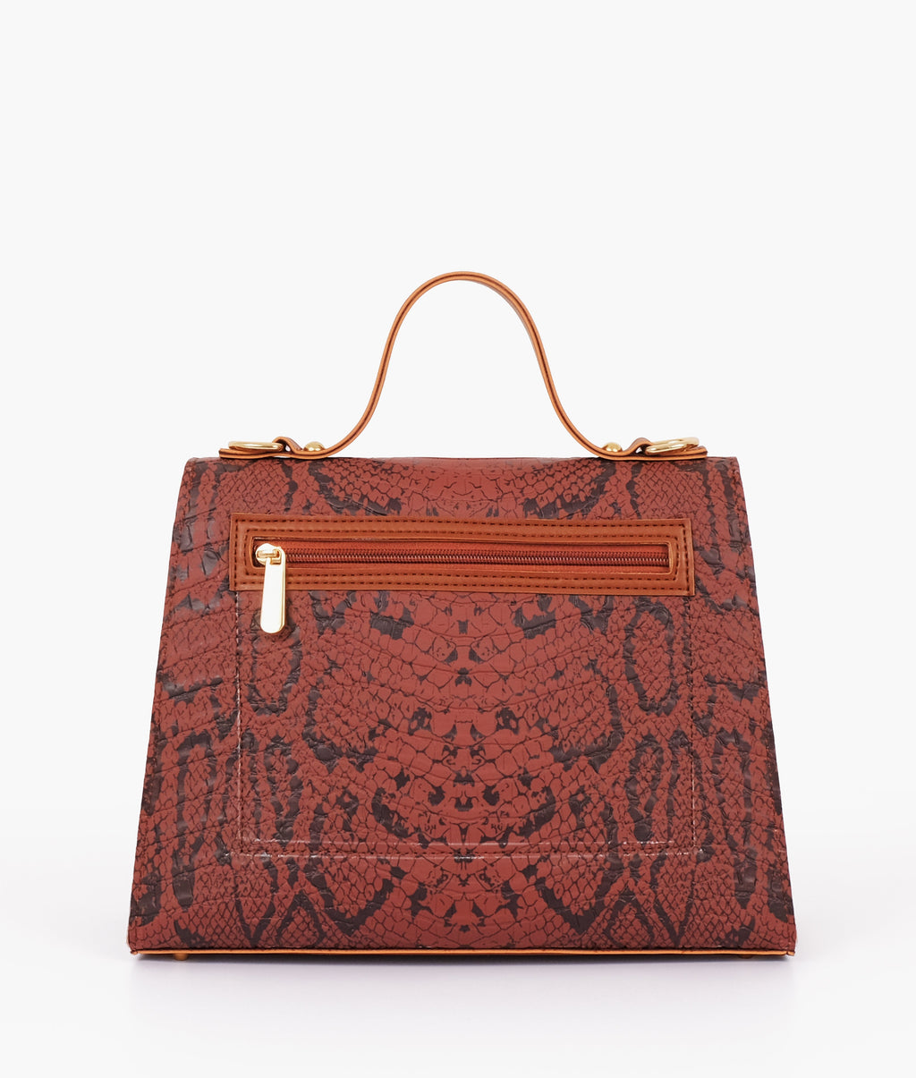 LumaVex - Brown crocodile cross-body bag with top-handle
