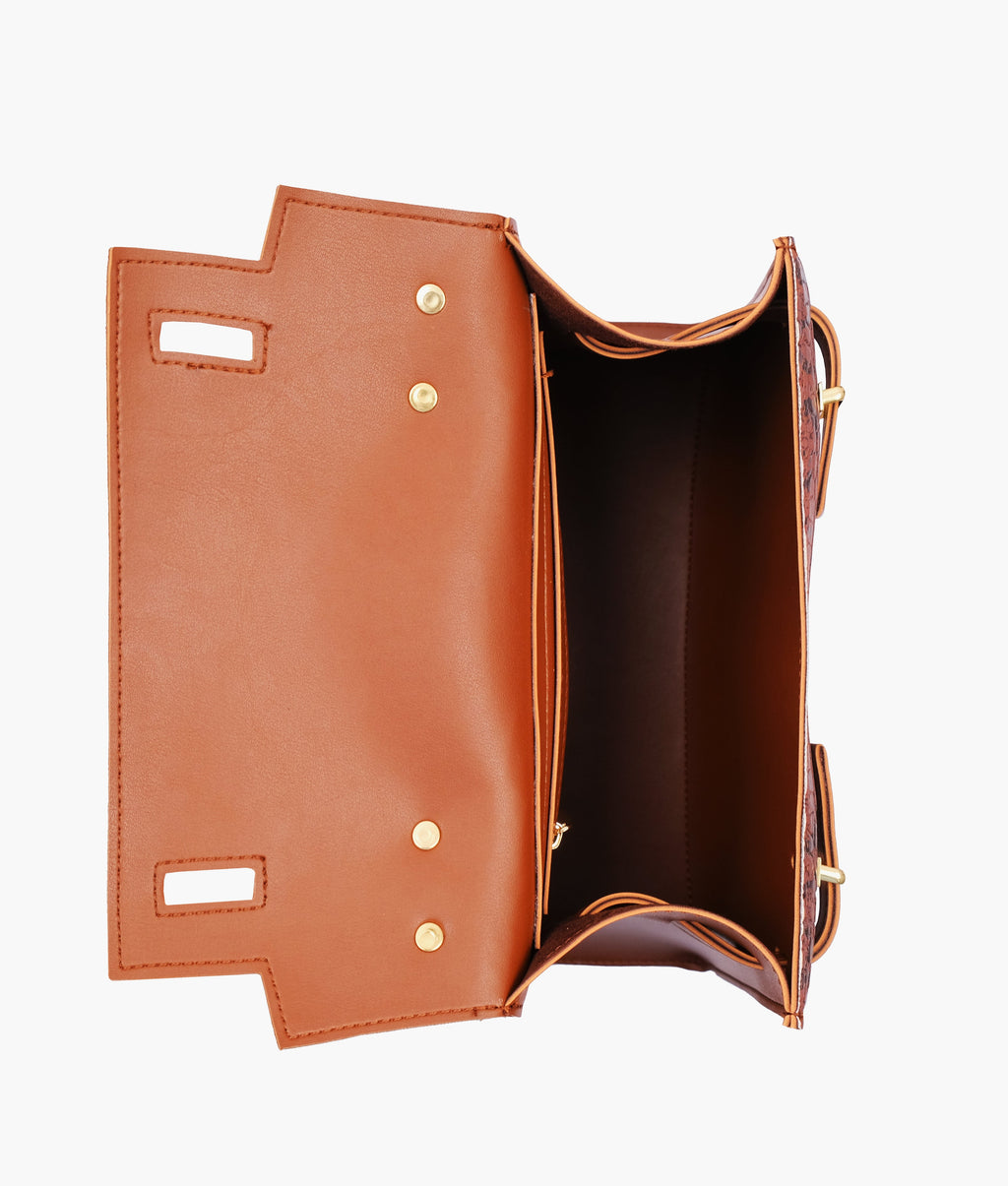 LumaVex - Brown crocodile cross-body bag with top-handle