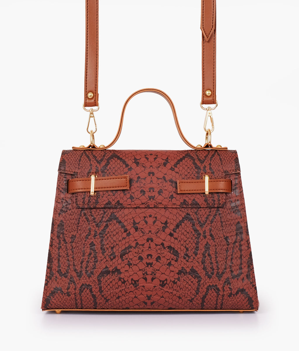 LumaVex - Brown crocodile cross-body bag with top-handle