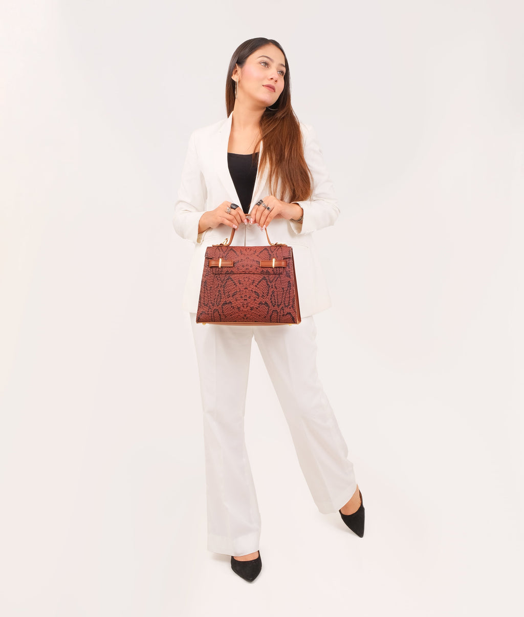 LumaVex - Brown crocodile cross-body bag with top-handle