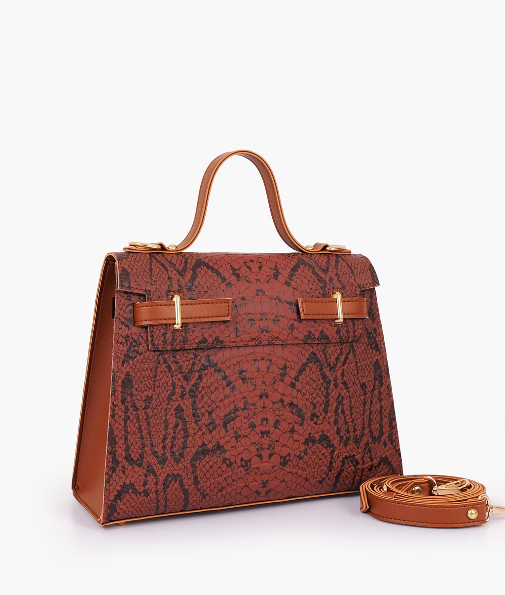 LumaVex - Brown crocodile cross-body bag with top-handle