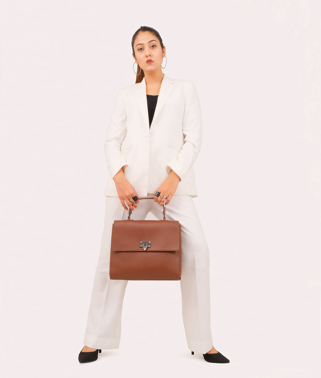 LumaVex - Brown flap-over top-handle bag
