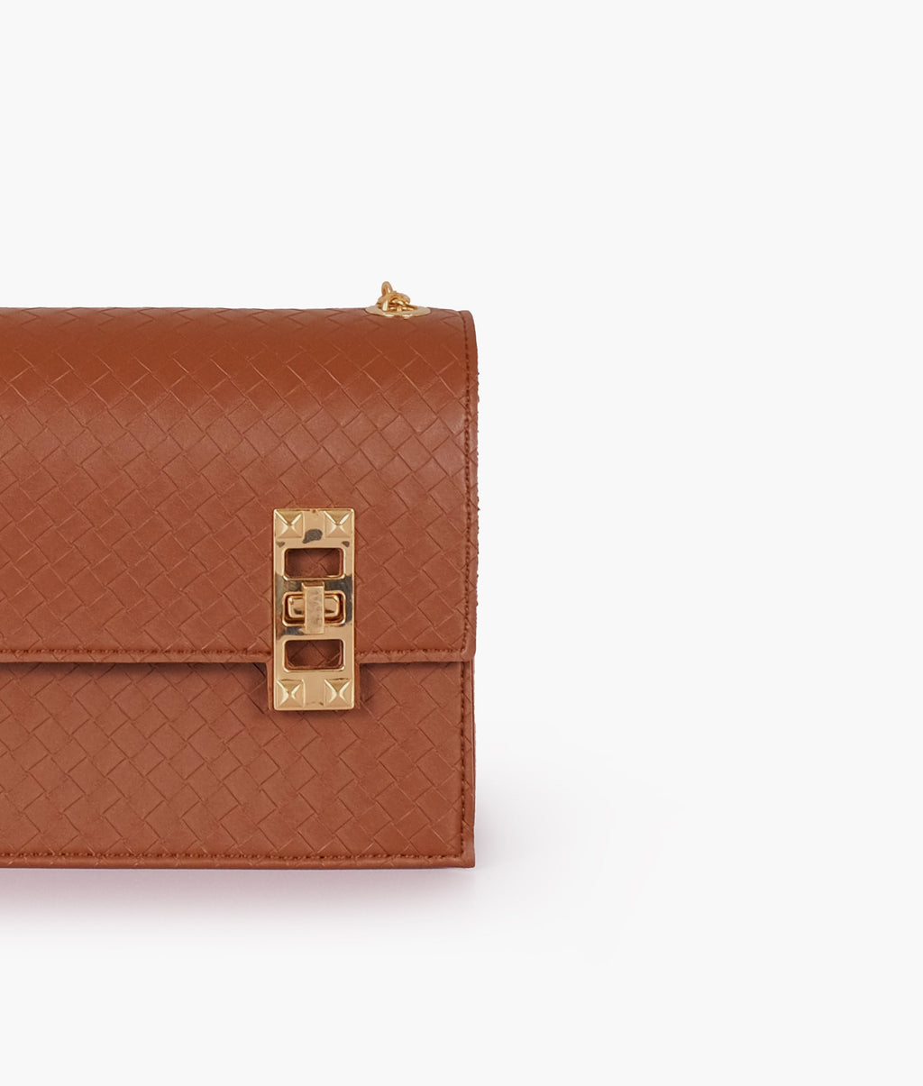 LumaVex - Brown weaved chain shoulder bag with twist lock